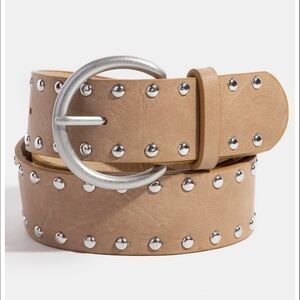 Studded Tan Belt with Silver Buckle O/S